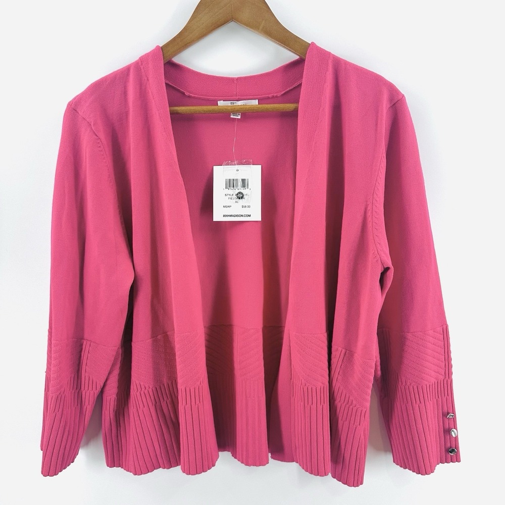 NEW NWT 89th Madison‎ Cranberry XL Open Front Soft Knit Silver Buttons W1013